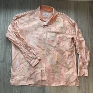 Maus & Hoffman Men's XL Orange White Striped Linen Cotton Button Down Shirt